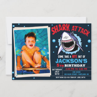 Invitación Photo Shark Birthday Invitation Shark Attack party