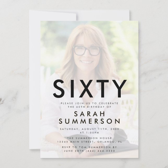 Invitación Photo Sixty Black White 60th Birthday (Anverso)