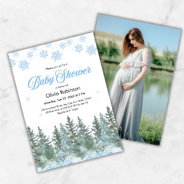 Invitación Photo Snowflakes Pine Trees Winter Baby Shower