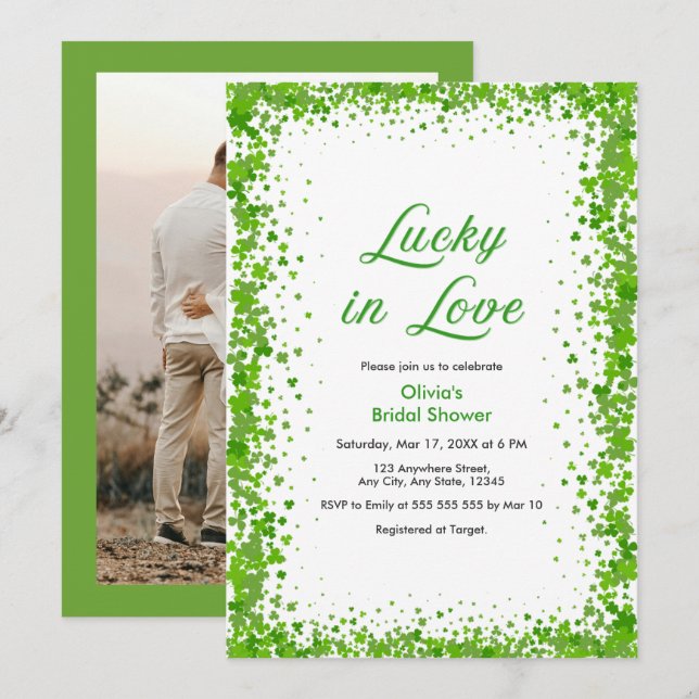Invitación Photo St Patrick's Day Lucky in Love Bridal Shower (Anverso / Reverso)