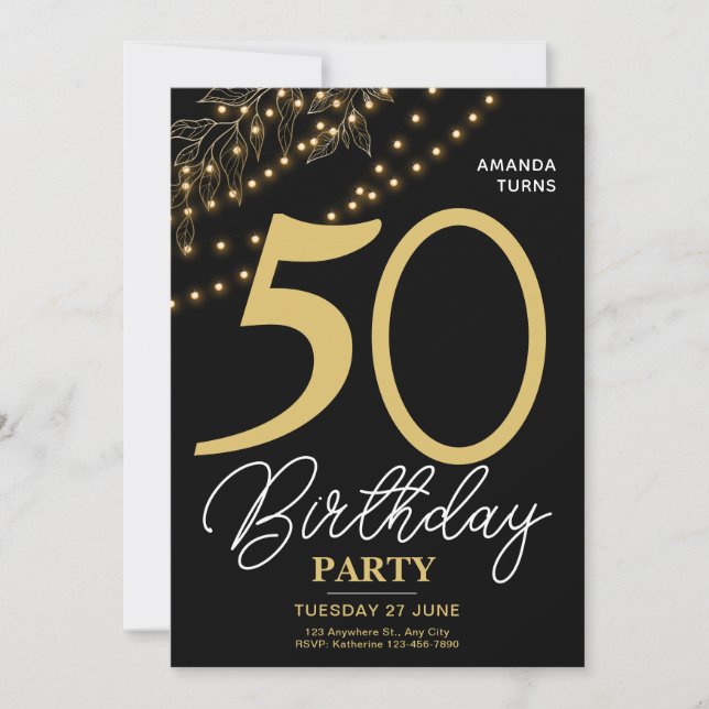 Invitación Photo Typography Botanical Elegant 50 Birthday (Anverso)