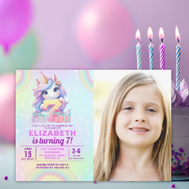 Invitación Photo Unicorn 7th Birthday – Rainbow Girl 