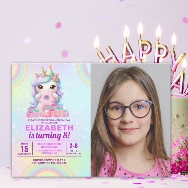 Invitación Photo Unicorn 8th Birthday - Magical Birthday (Subido por el creador)