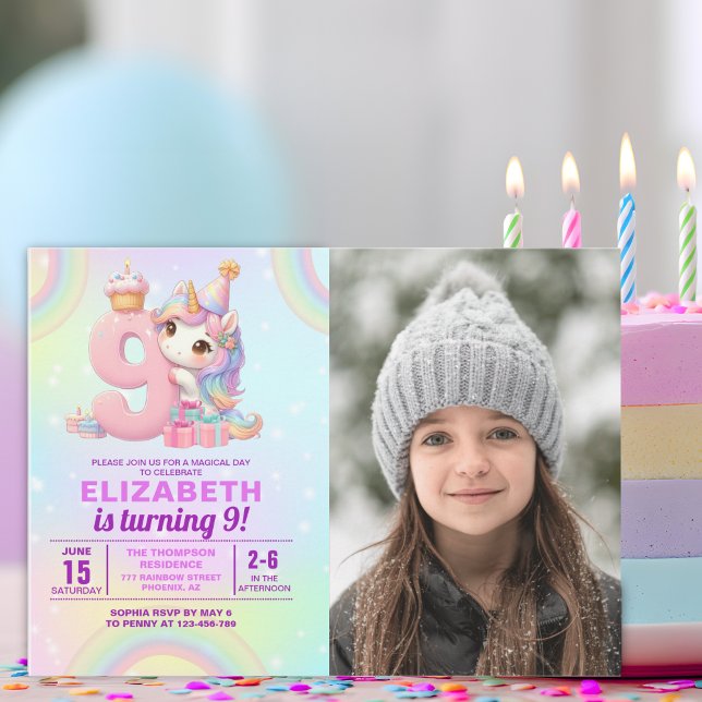 Invitación Photo Unicorn 9th Birthday - Magical Birthday (Subido por el creador)