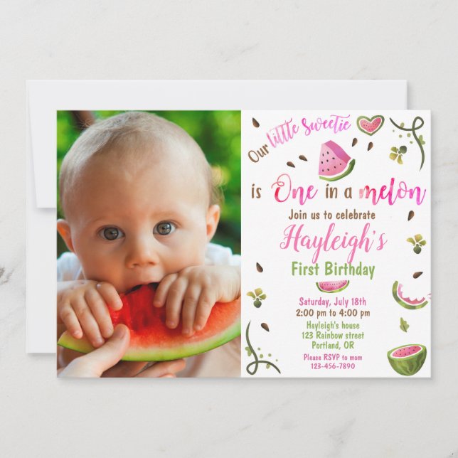 Invitación Photo Watermelon birthday invitation 1st birthday (Anverso)