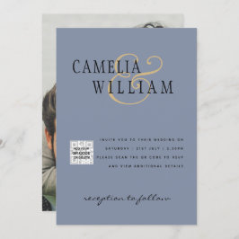 Invitación PHOTO Wedding Invite QR Code Save Date BLUE
