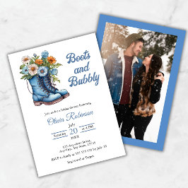 Invitación Photo Western Blue Boots & Bubbly Bridal Shower 