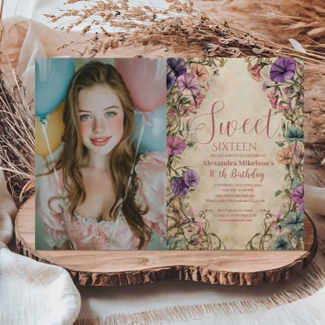 Invitación Photo Whimsical Pastel Wildflower Sweet 16 (Subido por el creador)