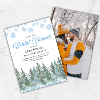 Invitación Photo Winter Pine Trees Snowflakes Bridal Shower