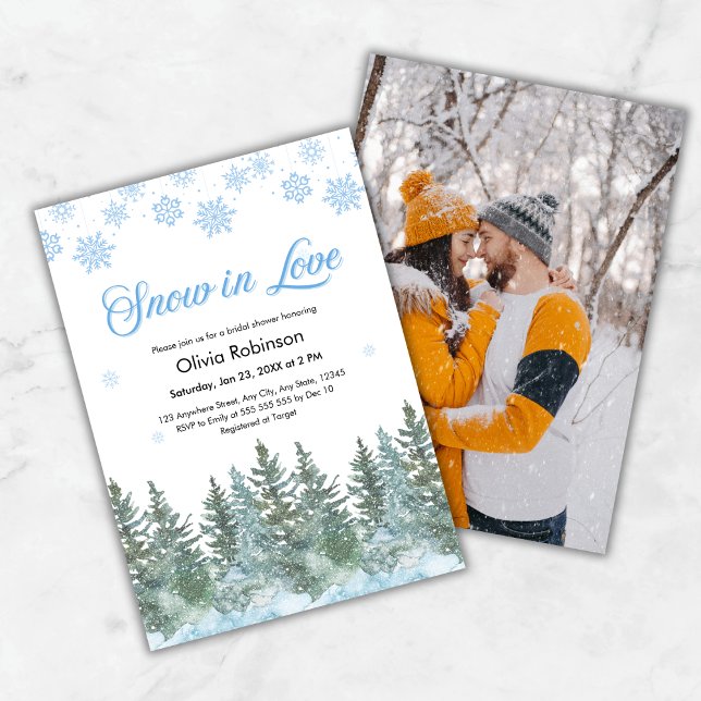 Invitación Photo Winter Snow in Love Snowflakes Bridal Shower (Photo Winter Snow in Love Snowflakes Bridal Shower Invitation )