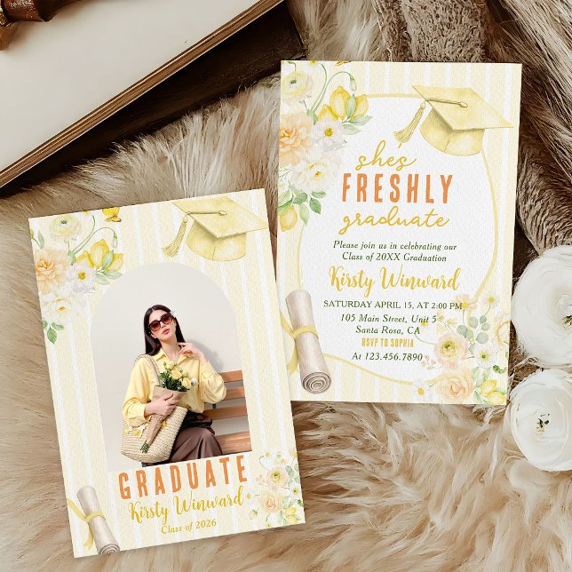 Invitación Photo Yellow Stripes Lemons and Flowers Graduation (Subido por el creador)
