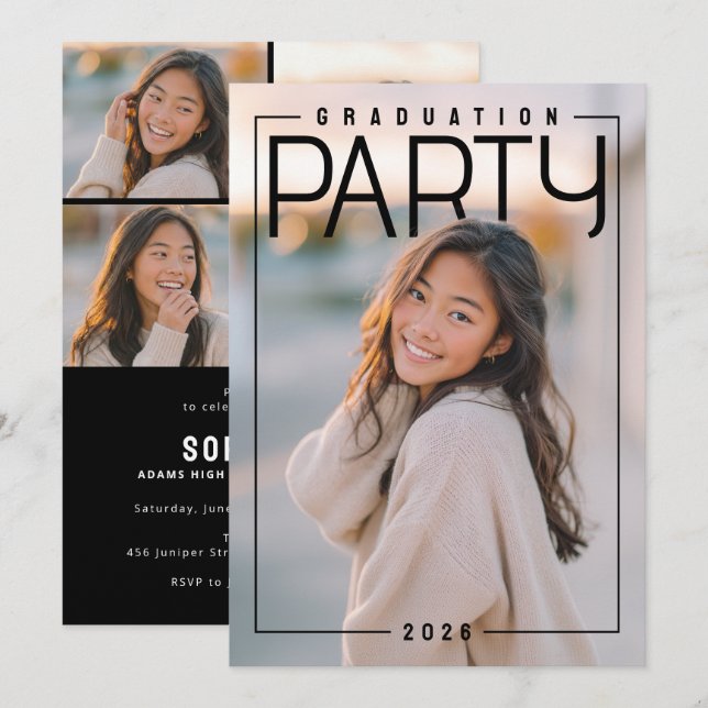 Invitación PhotoPop Chic Graduation Party (Anverso / Reverso)