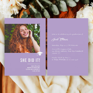 Invitación PhotoPop Minimalista Elegante Chic Lavanda Graduac