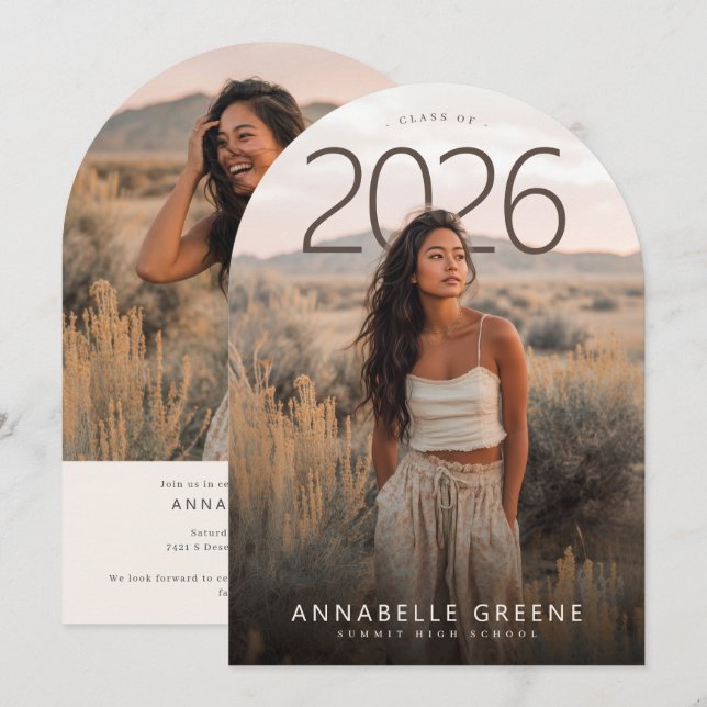 Invitación PhotoPop Modern Arch Photo Graduation Party (Anverso / Reverso)