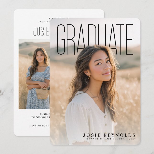 Invitación PhotoPop Modern Photo Collage Graduation Party (Anverso / Reverso)
