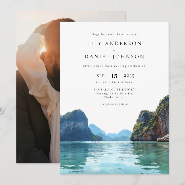 Invitación Phuket Tailandia Destino Foto Boda (Anverso / Reverso)