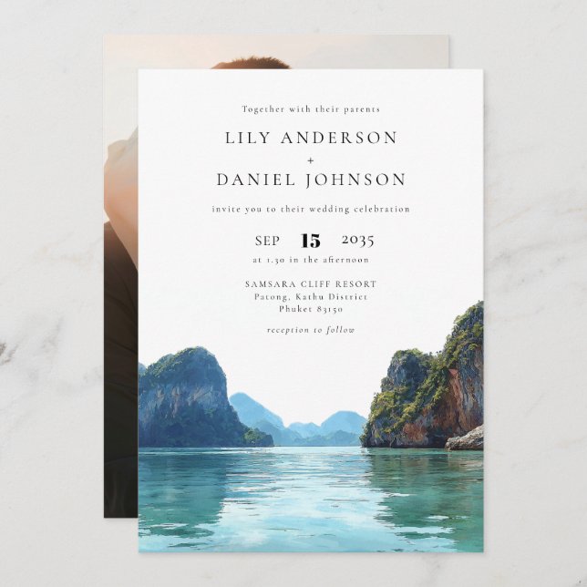 Invitación Phuket Thaniland Destination Photo Wedding (Anverso / Reverso)