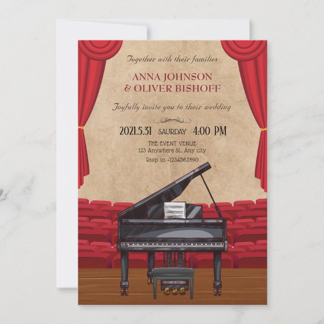 Invitación Pianista boda elegante de época (Anverso)