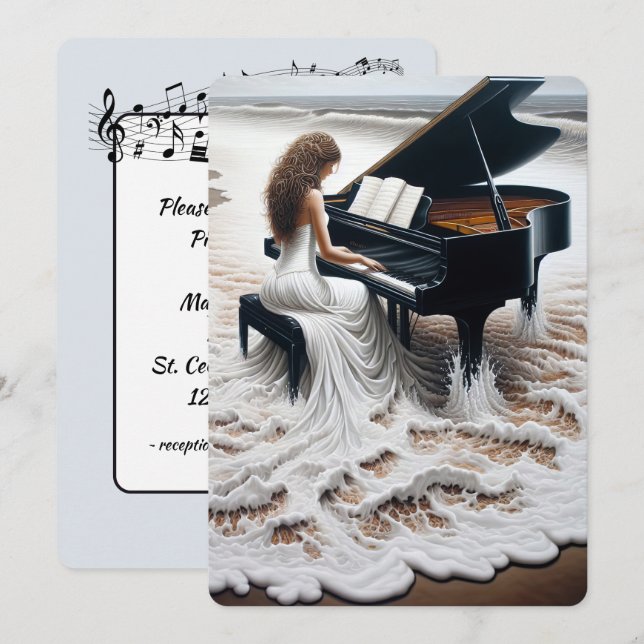 Invitación Pianista En El Océano Por El Recital Del Piano (Anverso / Reverso)