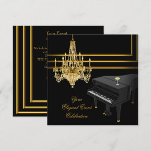 Invitación Piano de fiesta elegante candelabro dorado champán
