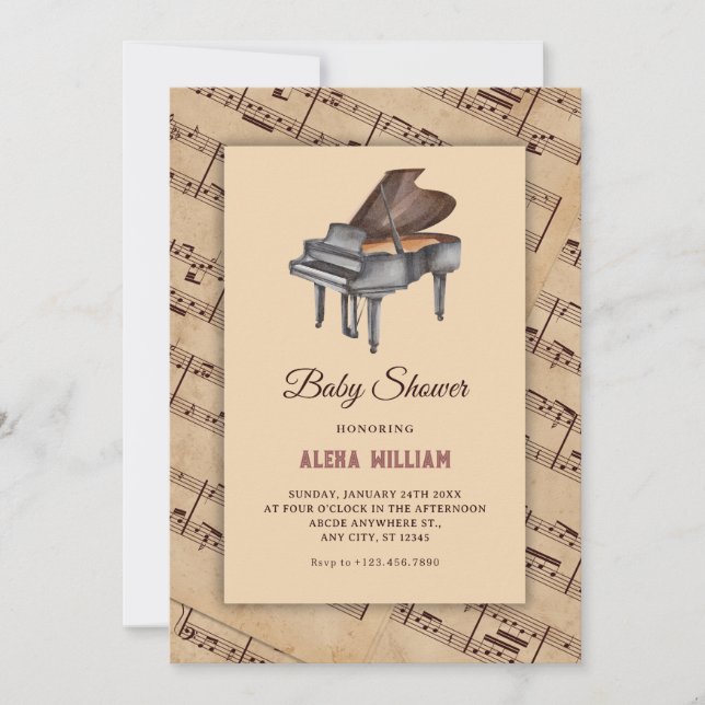 Invitación Piano de piano clásico vintage (Anverso)