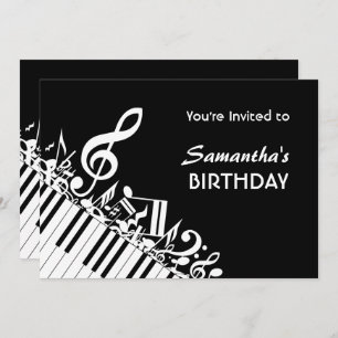 Invitación Piano Keys Black White Music Notes Cumpleaños Part