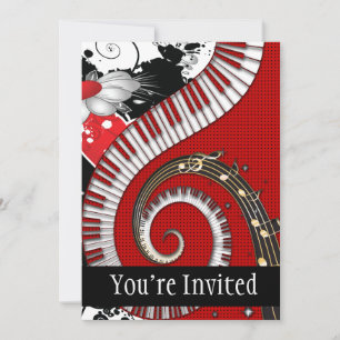 Invitación Piano Keys Music Notes Grunge Floral Swirls