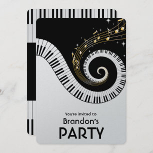Invitación Piano Keys y Gold Music Notes Fiesta