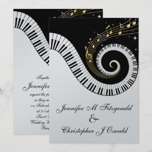 Invitación Piano Keys y Golden Musical Notes Boda