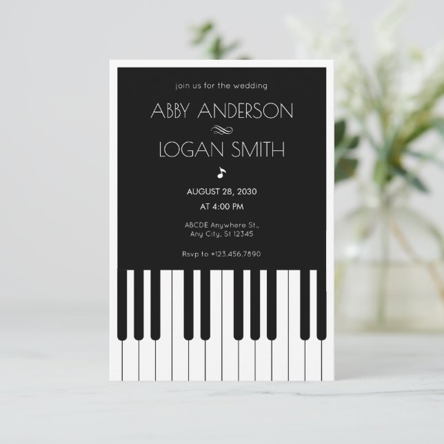 Invitación Piano musical Boda blanco y negro (Anverso de pie)