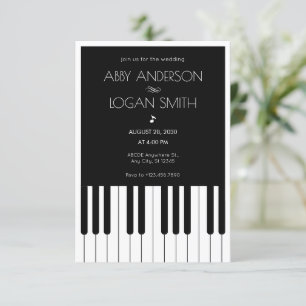 Invitación Piano musical Boda blanco y negro