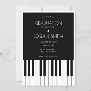 Invitación Piano musical negro y blanco Graduación