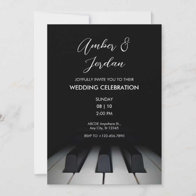 Invitación Piano negro boda simple (Anverso)