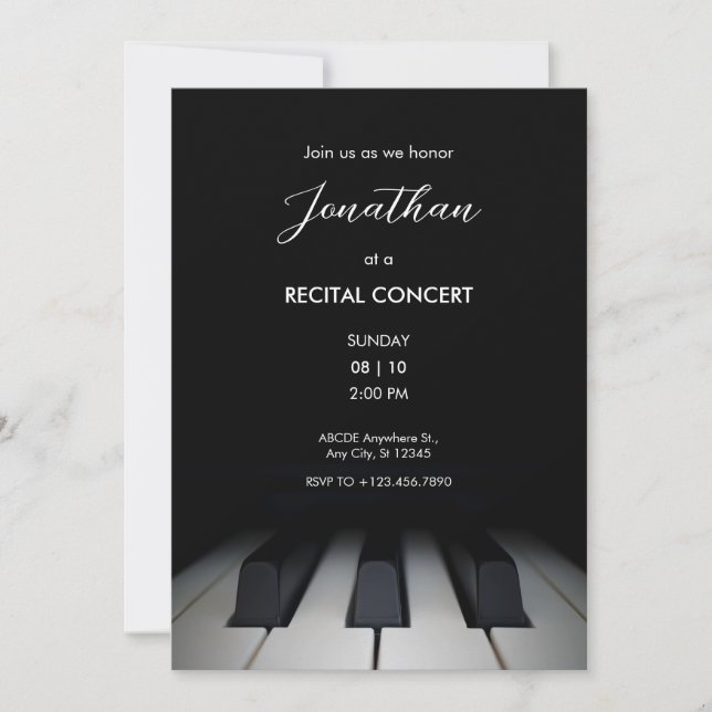 Invitación Piano negro simple (Anverso)