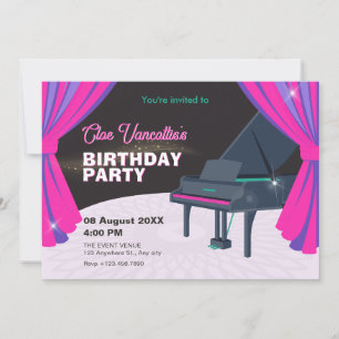 Invitación Piano púrpura rosa escenario Cumpleaños