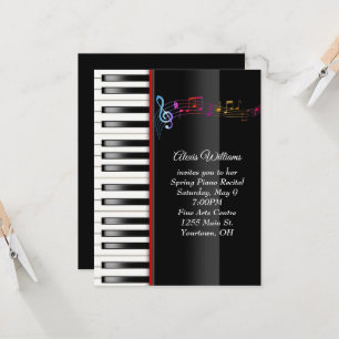 Invitación Piano Recital con notas de música arcoiris