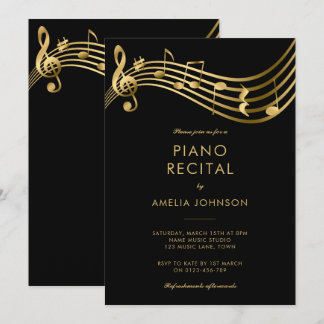 Invitación Piano Recital Gold Notes Elegant