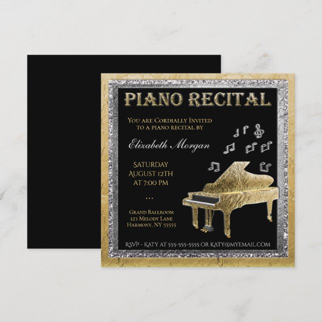 Invitación Piano Recital Gold y Silver (Anverso / Reverso)