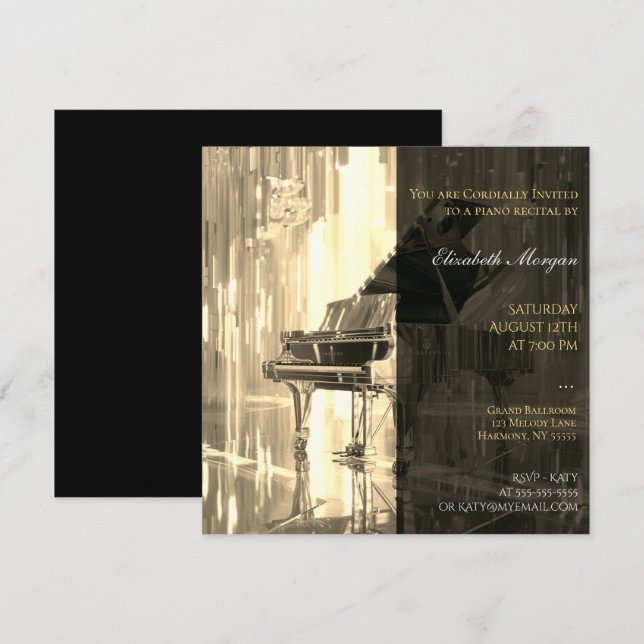 Invitación Piano Recital Oro (Anverso / Reverso)