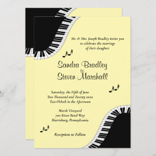 Invitación Piano Teclado Música RSVP con Menú Amarillo