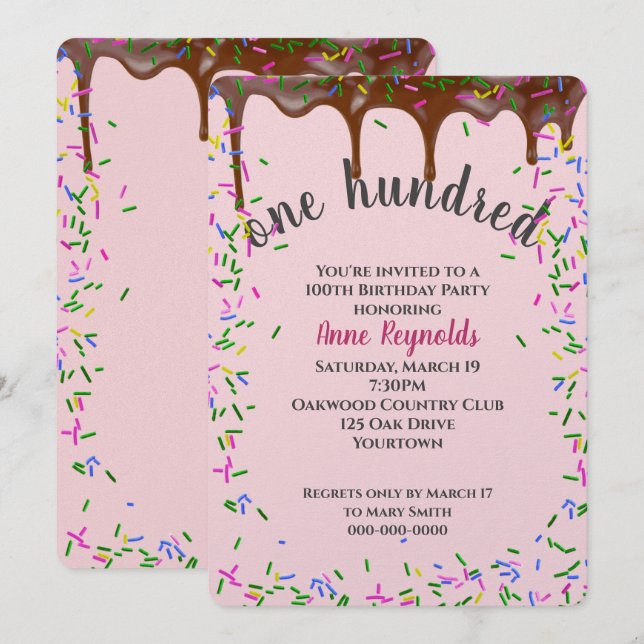 Invitación Picado de chocolate con salpicaduras por 100 años (Anverso / Reverso)