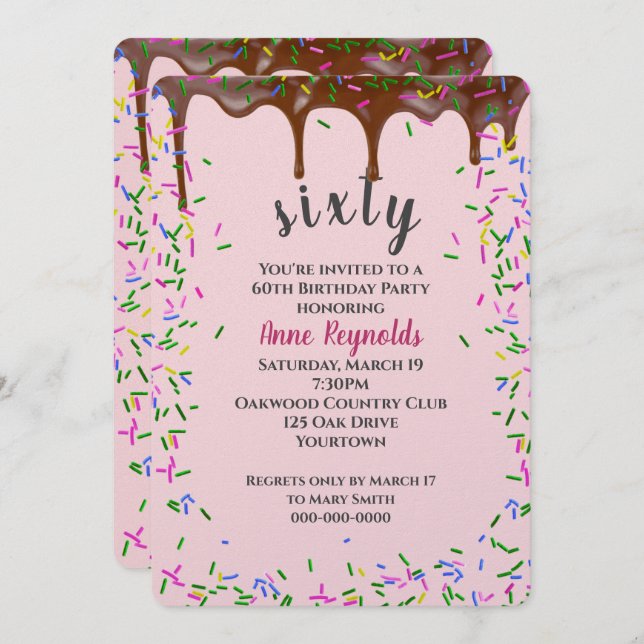 Invitación Picado de chocolate con salpicaduras por 60 años (Anverso / Reverso)