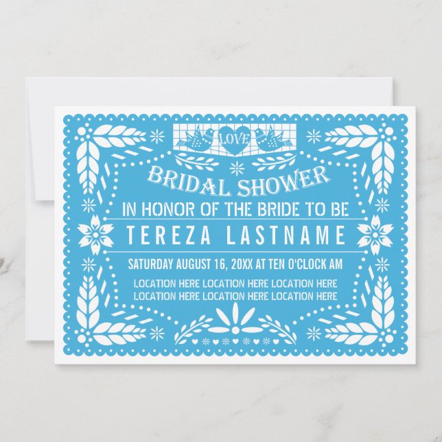 Invitación Picado de papel amor pájaros boda azul ducha de no (Anverso)