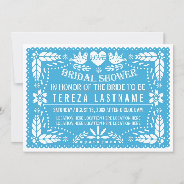 Invitación Picado de papel amor pájaros boda azul ducha de no (Anverso)