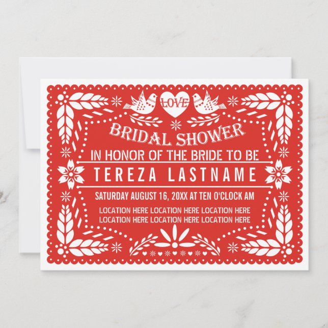 Invitación Picado de papel amor pájaros boda rojo ducha de no (Anverso)