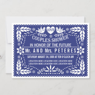 Invitación Picado de papel boda azul oscuro duchas