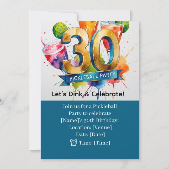 Invitación Pickleball 30.º Fiesta de cumpleaños (Anverso)