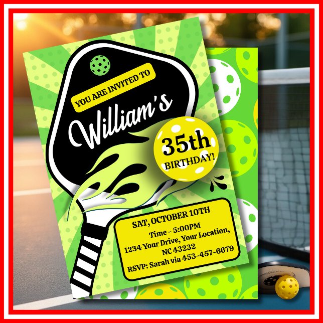 Invitación Pickleball Birday RETRO Stripes Green Sports (Pickleball Birthday RETRO Stripes Green Sports Invitation)