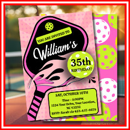 Invitación Pickleball Birday RETRO Stripes Pink Sports