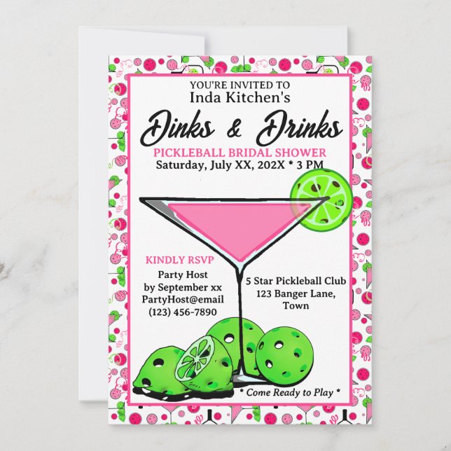 Invitación Pickleball Bridal Shower Dinks & Drinks Photo (Anverso)